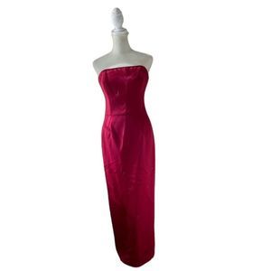 Alex Evenings deep red satin strapless dress with small train size 8